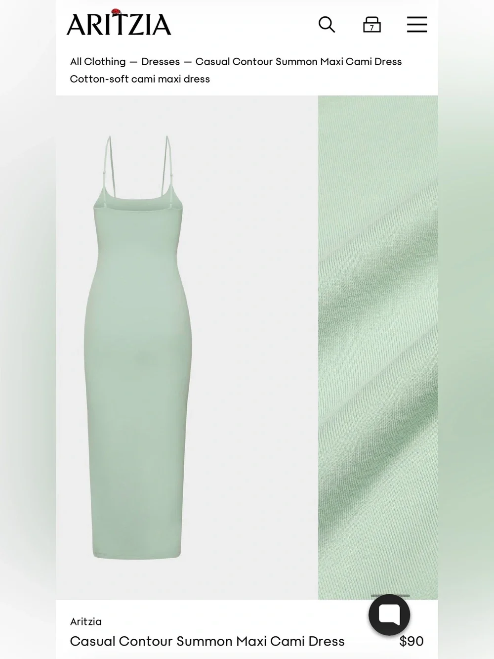 Aritzia Contour Cotton-Soft Mint Cami Maxi Dress - Terrace Sage Medium - Picture 2 of 3